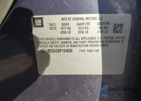 2013 Chevrolet Malibu 1Ls из США, поврежденный, VIN 1G11B5SA3DF164596